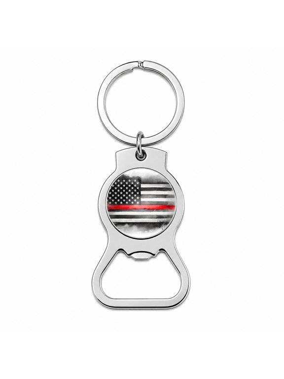 Thin Red Line Black And White American Flag Support Firemen Firefighters Portable Bottle Opener Metal Keychain