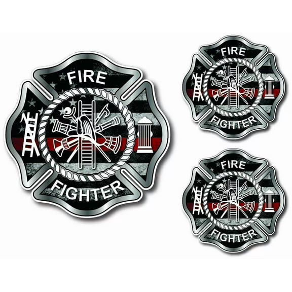 Thin Red Line Fire Maltese Cross Flag Sticker Decal Fireman Truck Window