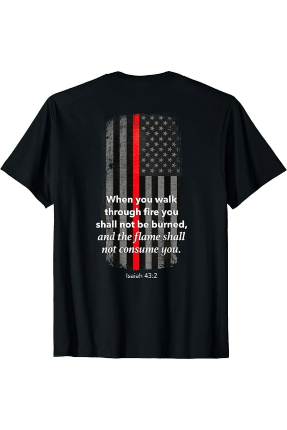 Thin Red Line Firefighter Bible Verse American Flag T-Shirt