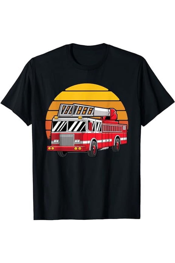 Thin Red Line Firefighter Fire Truck Retro Sunset 80s T-Shirt