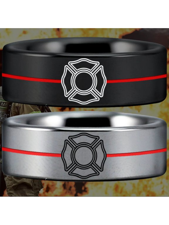 Thin Red Line Firefighter Tungsten Carbide Ring