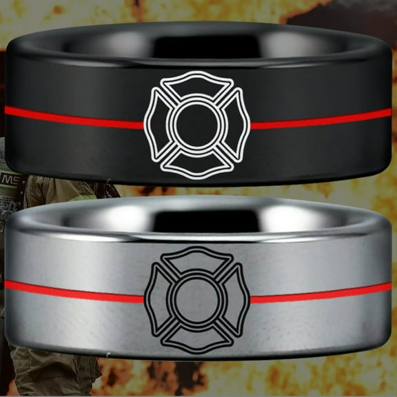 Thin Red Line Firefighter Tungsten Carbide Ring