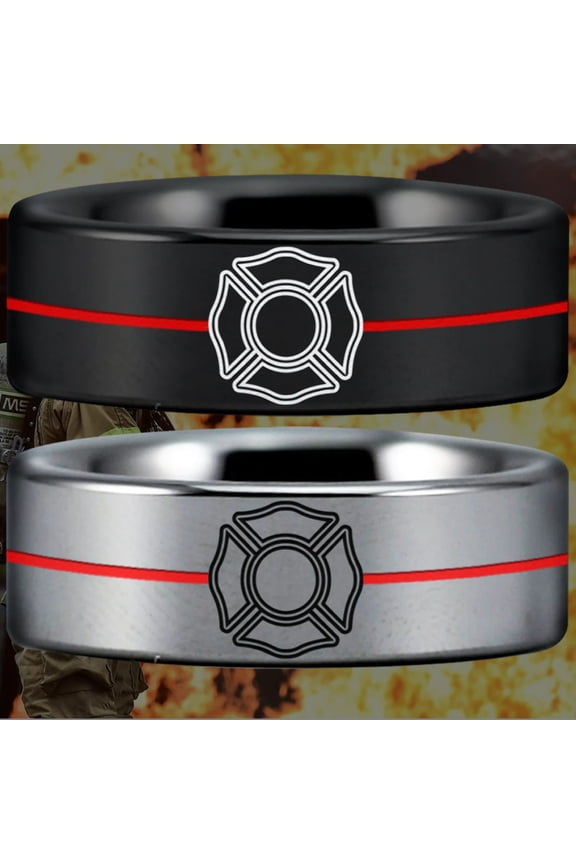 Thin Red Line Firefighter Tungsten Carbide Ring