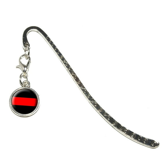 Thin Red Line Firefighters Metal Bookmark with Charm