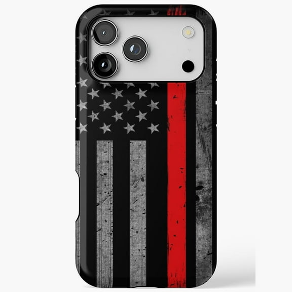 Thin Red Line Flag Patriotic Firefighter USA Support Hero A472 Protective Case for iPhone 17 16 15 14 13 12 11 Pro Max