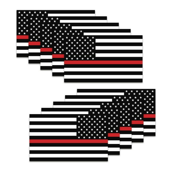 Thin Red Line Flag Stickers - 3 x 5 inches - Firefighters State & Federal Government Firefighters Flag USA Sticker Decal Reverse for Car Window Hard Hat Laptop Mailbox American Flag Stickers (10 Pack)