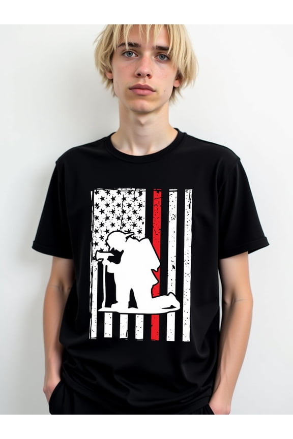 Thin Red Line Flag T-Shirt mens t-shirt black top casual Soft and comfortable Weekend casual wear Retro Unisex Shirt Short Sleeve tshirts