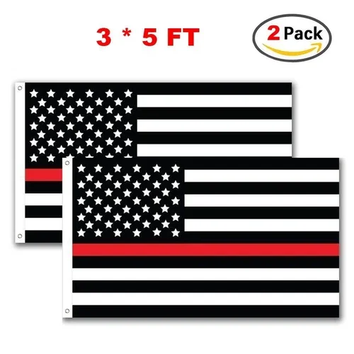 Thin Red Line Flags 2 Pack 3X5 Home Garden Polyester Nylon Flag Brass Grommets