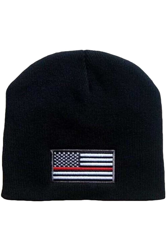 Thin Red Line Knit Hat Cuff Watch Cap Beanie Firefigher Support US American Flag