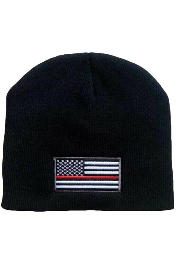Thin Red Line Knit Hat Cuff Watch Cap Beanie Firefigher Support US American Flag