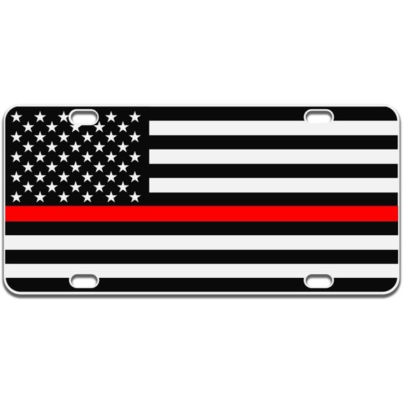 Thin Red Line License Plate for Firefighter Heavy Duty Tactical Patriot USA Car Tag