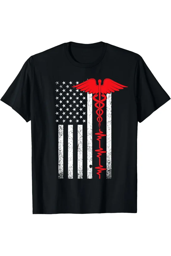 Thin Red Line Patriotic Nurse Stars Stripes Nursing Hero Unisex T-Shirt, up to size 5XL