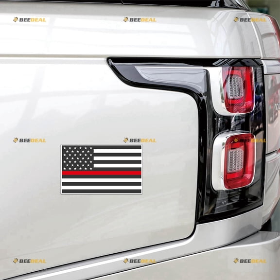 Thin Red Line Police Firefighter American Flag Car Magnet Sticker Magnetic Decal - 4 Pack Reflective 3" 4" 5" 6" - for Truck Door Fridge Reusable Waterproof