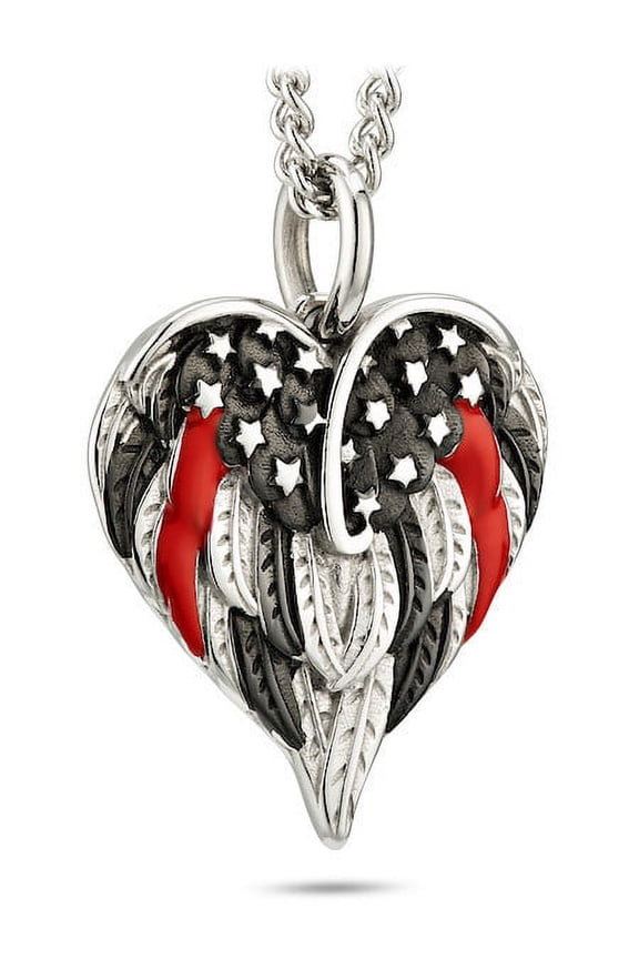 Thin Red Line Stainless Flag Heart Necklace-Isaiah 41:10 by Shields of Strength