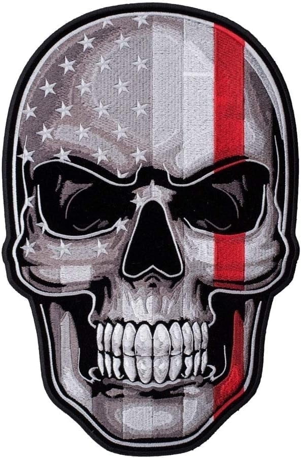 Thin Red Line Subdued US Flag Skull Patch Unisex, Firefighter Patches