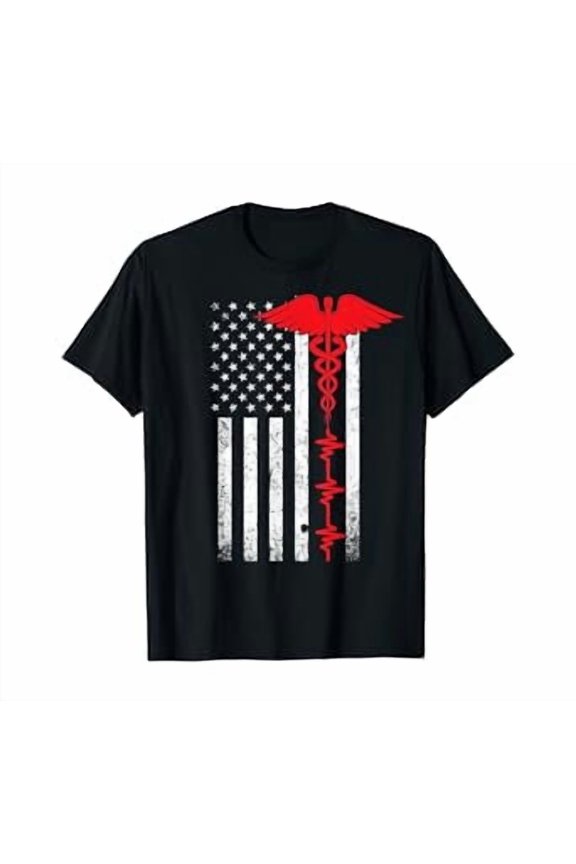 Thin Red Line USA Flag - Distressed American Flag with Medical Symbol - Durable Outdoor Garden Decor