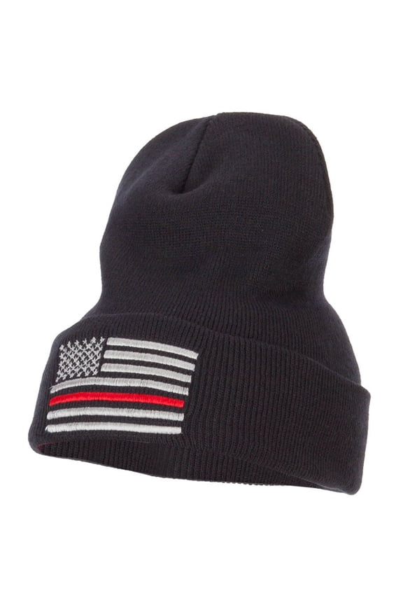 Thin Red Line USA Flag Embroidered Long Beanie - Navy OSFM