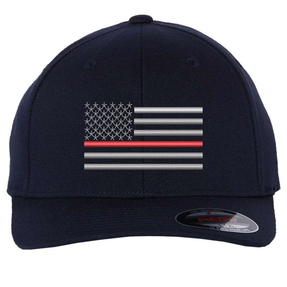 Thin Red Line USA Flag Hat American Flag FLEX FIT Fitted Baseball Cap | Support & Honor Firefighters (NavyBlueThinRedLine, Small-Medium)