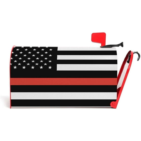 Thin Red Line USA Flag Honor Memories Mail Box Cover Magnetic Anti-UV 100% Polyester Standard Size 18" X 21" Oxford Garden,Postbox Letterbox Cover