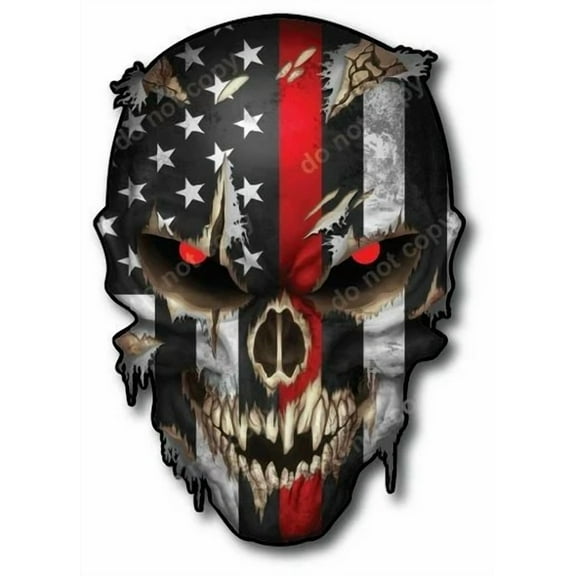 Thin Red Line Usa American Flag Skull Sticker Decal Car Truck Window Bumper