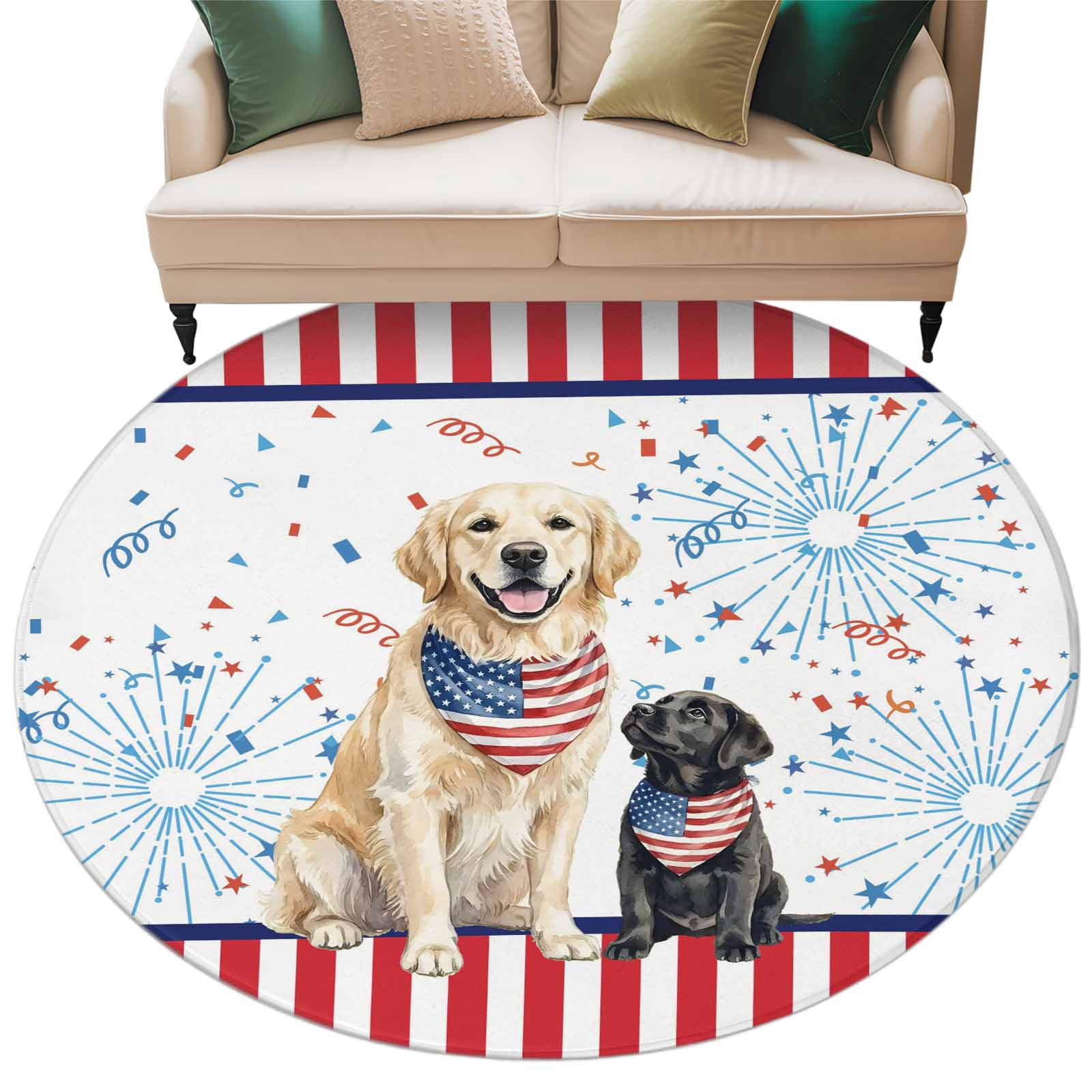 Thin Red Lines Round Rug 5ft Washable Circle Kitchen Rugs Non Slip ...