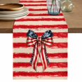 thumbnail image 1 of Thin Red Lines Table Runner 70 Inches, Patriotic Bow Vintage Distressed Striped Bed Runner Dresser Scarves Tabletop for Indoor Outdoor Parties/Ceremony/Banquet, 13" x 70", 1 of 9