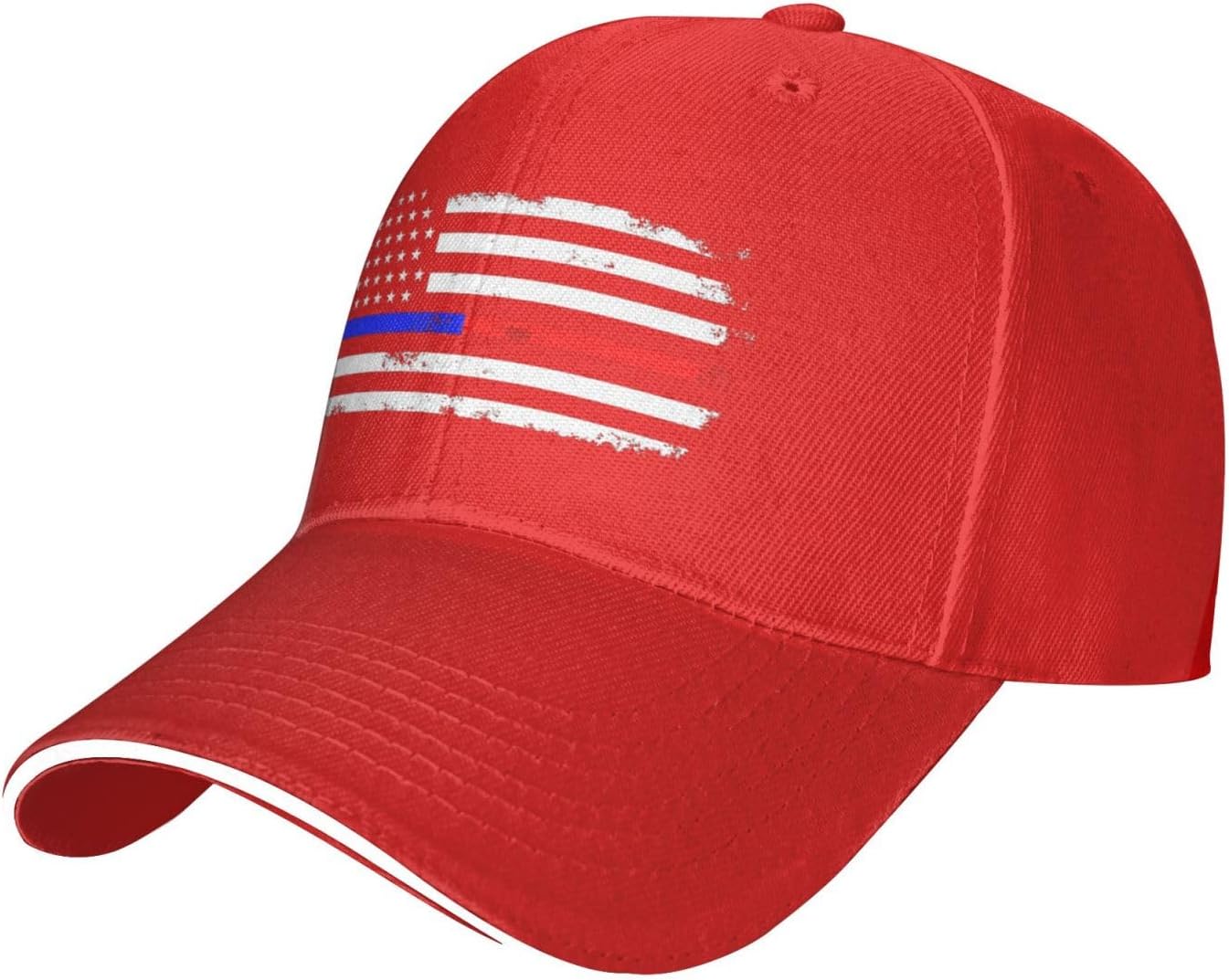 Thin Red and Blue Line American Flag Sandwich Cap Adjustable Washable