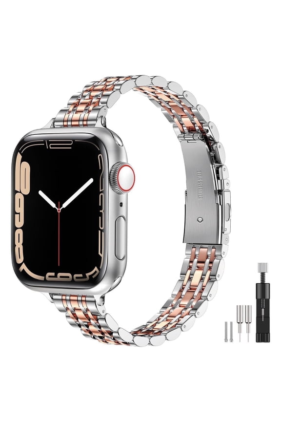 Thin Replacement Watch Band Compatible for Apple Watch Bands 38mm 40mm 41mm 42mm 44mm 45mm 46mm 49mm,Stainless Steel Metal Wristband Women Men for iWatch Ultra SE Series 10/9/8/7/6/5/4/3/2/1