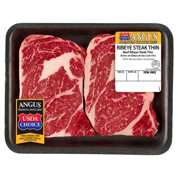Thin Ribeye Steak, Choice Angus Beef, 2 Per Tray, 0.43 - 1.68 lb