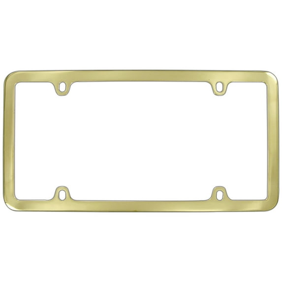 Thin Rim Only Solid Brass 4 hole License Plate Frame (Brass)