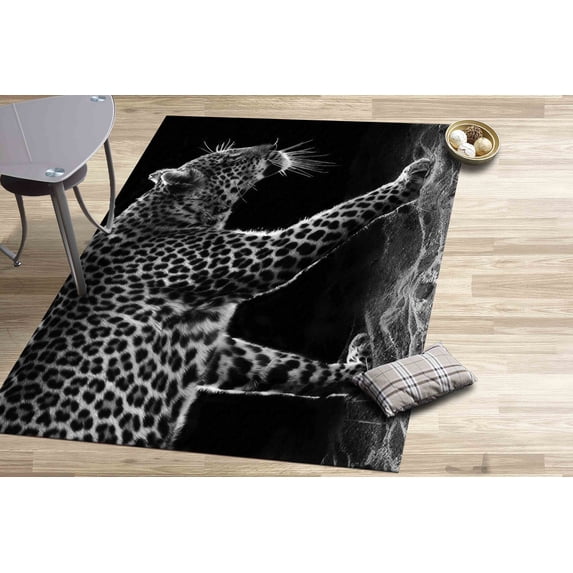 Thin Rug, Easy to Clean Rug, Decorative Rugs, Loft Rug, Animal Rug, Leopard Rugs, Leopard Rug, Modern Rugs, Personalized Rug, Black Rug, 2.6'x5' - 80x150 cm