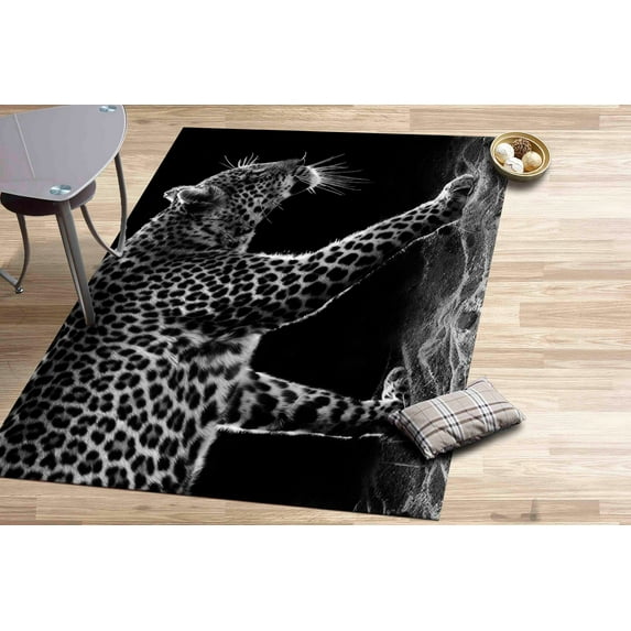 Thin Rug, Easy to Clean Rug, Decorative Rugs, Loft Rug, Animal Rug, Leopard Rugs, Leopard Rug, Modern Rugs, Personalized Rug, Black Rug, 3.3'x9.2' - 100x280 cm