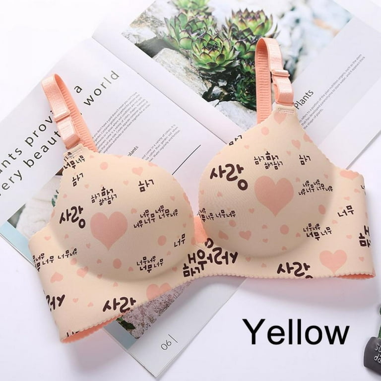 Thin Section Bra without Steel Ring Gathers A Piece of Seamless Bra Fashion  Print 3/30 Cup Gathered Underwear Yellow 80AB