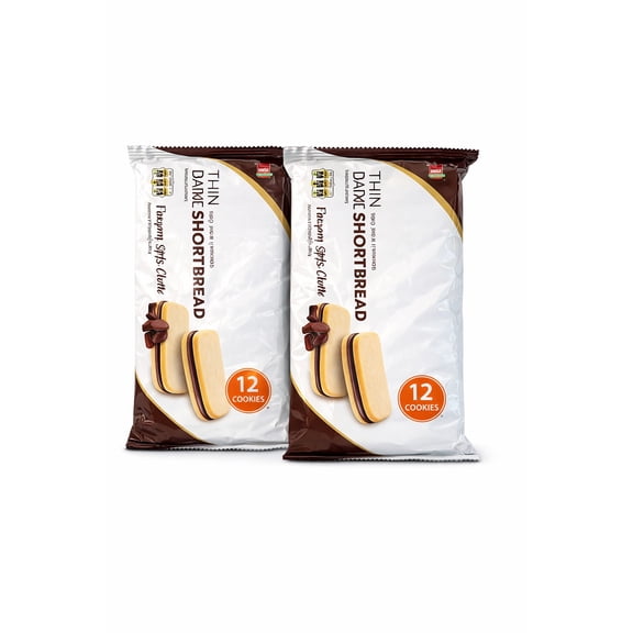 Thin Shortbread Dark Chocolate Sandwich Cookies, European Style, 12 Cookies Per Pack, 2 Pack (24 Total Cookies)