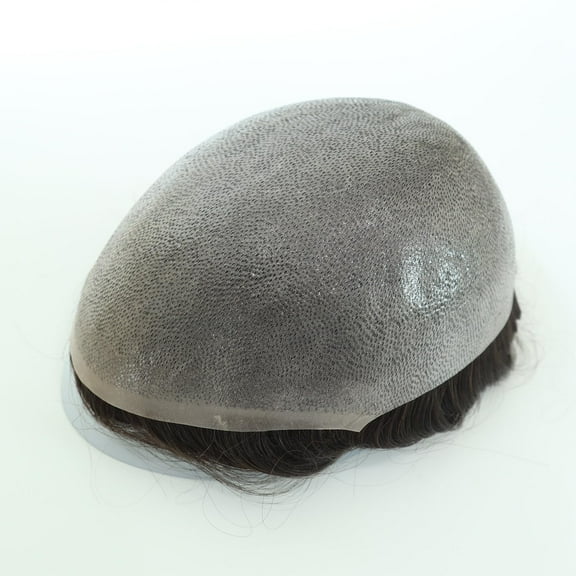 Thin Skin 0.08-0.10mm 1/8" V Loop Front Double Knot the Rest Men Toupee PU Replacement Systems Breathable Handmade Natural Indian Human Hair