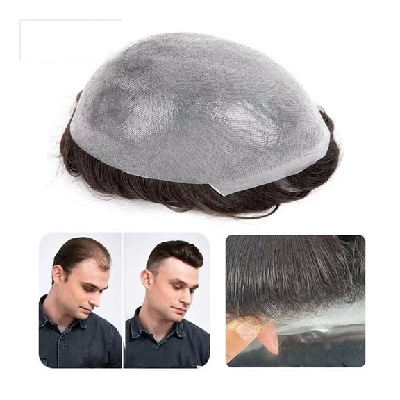 Thin Skin Toupee Human Hair System 0.03mm Full PU Base V-Loop Male Hair Prosthesis