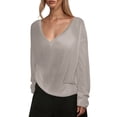 thumbnail image 1 of Thin And Slightly Transparent V Neck Long Sleeved T Shirt For Women Loose Sun Blouse Casual Lazy Style Top Sun Protection Shirts for Women Womens Long Sleeve Tops, 1 of 4