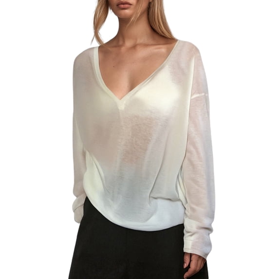 Thin And Slightly Transparent V Neck Long Sleeved T Shirt For Women Loose Sun Blouse Casual Lazy Style Top Womens Long Sleeve Tops Spf Shirts for Women Long Sleeve