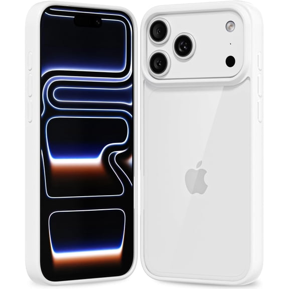 Thin Slim Clear case for iPhone 17 Pro Max, Transparent Hybrid Hard Shell Plastic & Soft Silicone Rubber Bumper, Non-Yellow Acrylic Protective Lightweight Cover Women, White