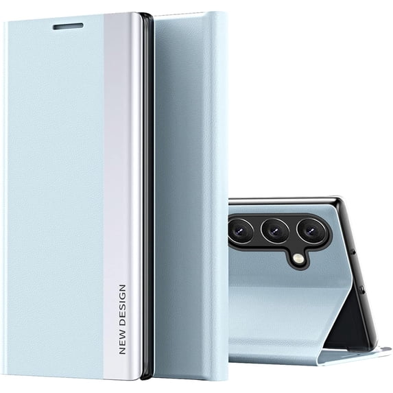 Thin Slim Flip Case for Samsung Galaxy A24 4G with Kickstand, Full Body Protective PU Leather Cover Business Phone Cases for Samsung Galaxy A24 4G CX Light Blue