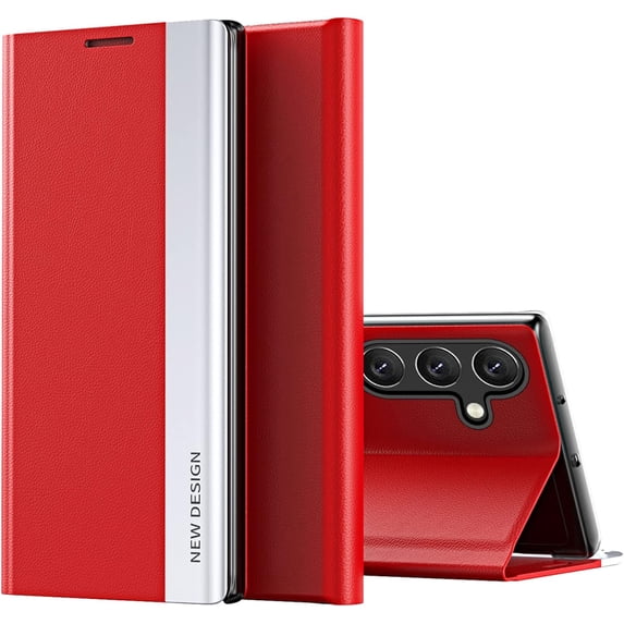 Thin Slim Flip Case for Samsung Galaxy A24 4G with Kickstand, Full Body Protective PU Leather Cover Business Phone Cases for Samsung Galaxy A24 4G CX Red