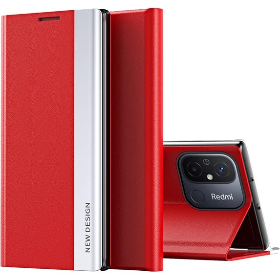 Thin Slim Flip Case for Xiaomi Redmi 12C with Kickstand, Full Body Protective PU Leather Cover Business Phone Cases for Xiaomi Redmi 11A/Redmi 12C CX Red