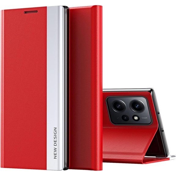 Thin Slim Flip Case for Xiaomi Redmi Note 12 4G with Stand, Business PU Leather Shockproof Protective Phone Cover Case for Xiaomi Redmi Note 12 4G CX Red
