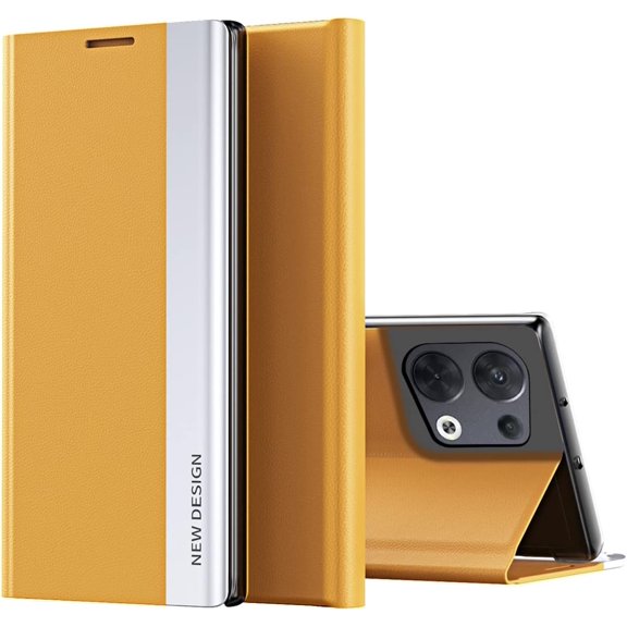 Thin Slim Flip Case for Oppo Reno 8 with Stand, Business PU Leather Shockproof Protective Phone Cover Case for Oppo Reno8 CX Yellow
