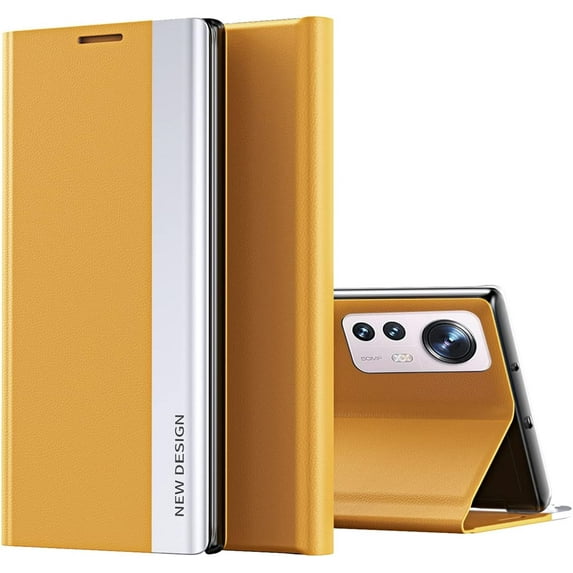 Thin Slim Flip Case for Xiaomi 12 Lite with Stand, Premium Business PU Leather Shockproof Protective Phone Cover Case for Xiaomi 12 Lite CX Yellow