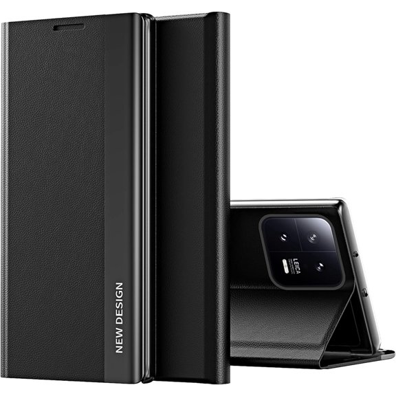 Thin Slim Flip Case for Xiaomi 13 with Stand, Business PU Leather Shockproof Protective Phone Cover Case for Xiaomi 13 CX Black