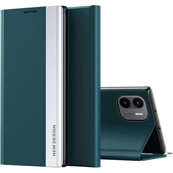 Thin Slim Flip Case for Xiaomi Redmi A1 with Stand, Business PU Leather Shockproof Protective Phone Cover Case for Xiaomi Redmi A1 CX Green