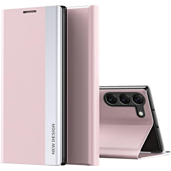 Thin Slim Flip Cover for Samsung Galaxy S23 with Kickstand, Business PU Leather Shockproof Drop Protective Phone Case for Samsung Galaxy S23 CX Pink
