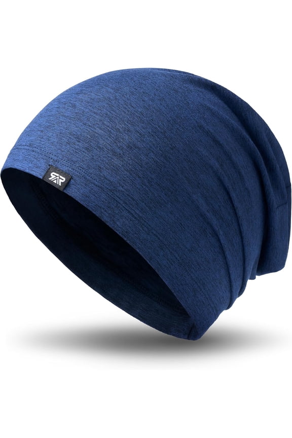 Thin Slouchy Beanie Hat - Soft for Chemo Hair Loss, All Day & Night Wearable Sleep Cap, Warm Stretchy for Men Women (Heather Navy)