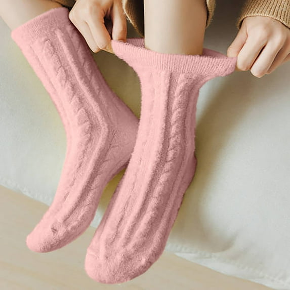 Thin Socks Women New Women's Solid Color Thickened Velvet Socks Style B-99 Pinks One Size